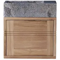 Tikamoon Badunterschrank aus Teakholz und Waschbecken aus grauem Marmor