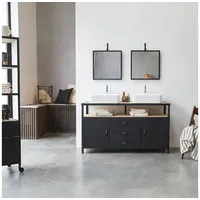 Tikamoon Waschtisch 140 cm Doppelwaschtisch Metall und Mangoholz massiv