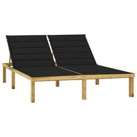 VidaXL Doppel-Sonnenliege mit Schwarzen Auflagen 200 x 138 x