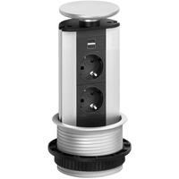 EVOline Steckdosenleiste Port 2x Schukosteckdosen 1x USB-A, C-Charger Alufarbig