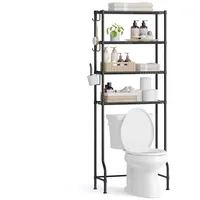 Songmics 4-stöckiges Toilettenregal mit Haken platzsparend schwarz