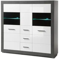 Furn.design Highboard in weiß Hochglanz und grau Stone Wohn-