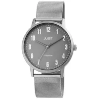Just Titan Herrenuhr mit Edelstahl-Milanaisearmband, 5 ATM - Silber/Grau