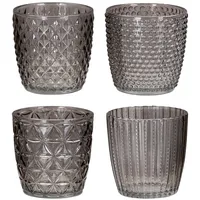 Levandeo 4er Set Windlicht H7,5cm Glas Grau Teelichthalter Tischdeko