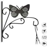 Relaxdays Blumenhaken mit Schmetterling, Blumenampelhalter für Wand, Metall Garten-Deko,