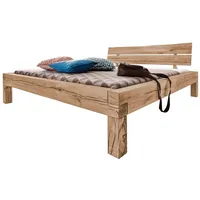Massivmoebel24 Balkenbett Wildeiche 140x200 bianco geölt JANGALI #210 -