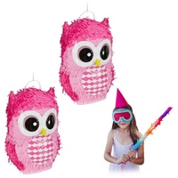 Relaxdays 2 x Pinata Eule, niedliche Tierpinata zum selbst