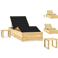 VidaXL Garten-Sonnenliege Schwarz mit Tisch und Auflage Kiefer Imprägniert
