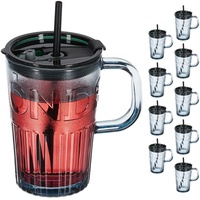 Relaxdays Trinkgläser 10er Set, Getränkebecher mit Deckel & Strohhalm,