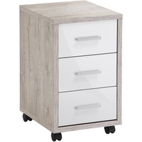 FMD furniture Rollcontainer, Spanplatte, Sandeiche/Hochglanz-Weiß, ca. 35 x 53,6
