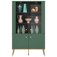 Lomadox Highboard mit Beleuchtung in grün mit goldfarbenen Griffen