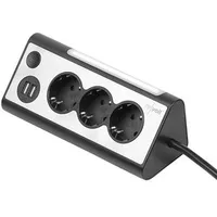 Revolt 3-fach-Eck-Steckdosenleiste mit 2 USB-Lade-Ports und LED-Nachtlicht