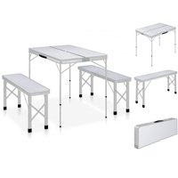 VidaXL Klappbarer Campingtisch mit 2 Sitzbänken Aluminium Weiß