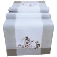 TEXPOT Tischdecke Tischläufer Stickerei Schneemann Weihnachten Winter (1-tlg) grau