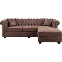 Vente-unique Chesterfield Ecksofa - Microfaser Vintage Look - Braun