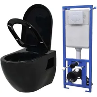 VidaXL Hänge-Toilette mit Einbau-Spülkasten Keramik Schwarz