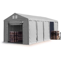 TOOLPORT 4x10 m Lagerzelt, PVC-Plane, grau, mit Bodenrahmen, ohne