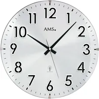AMS F5973 Funk-Wanduhr, Holz, Silber, 37 x 37 x
