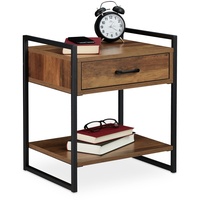 Relaxdays Nachttisch, Industrial, Beistelltisch Wohn- & Schlafzimmer, Metall, 50x43x37