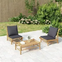 VidaXL 3-tlg. Garten-Lounge-Set mit Dunkelgrauen Kissen Bambus