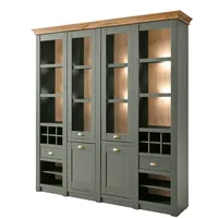 Furn.design Buffetschrank "Norwich" grün Eiche Landhaus Vitrinenschrank mit Weinregal