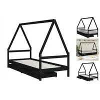 VidaXL Kinderbett mit Schubladen Schwarz 90x200 cm Massivholz Kiefer