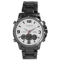 Akzent Herren-Uhr Edelstahl Datum Stoppuhr Analog Digital 2420026 (schwarz