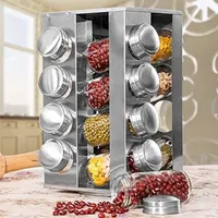 Provance Modernes drehbares Edelstahl Gewürzregal mit 16 Echtglas Gewürzgläsern