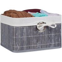 Relaxdays Aufbewahrungskorb, Stoffbezug, Bambus, rechteckig, Bad, Accessoires, Spielzeug, HxBxT: