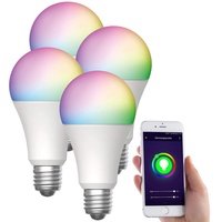 Luminea Home Control 4er-Set WLAN-LED-Lampen, E27, RGB-CCT, 9W (ersetzt