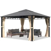 TOOLPORT Gartenpavillon 4x4 m Hardtop 4 Seitenteile in Champagner,