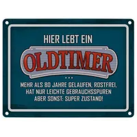 Trendaffe Hier lebt ein Oldtimer über 80 Metallschild in