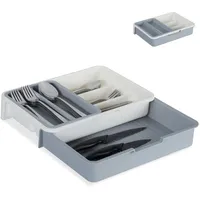 Relaxdays Besteckkasten, ausziehbar, 7 Fächer, für Besteck & Küchenutensilien,