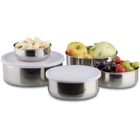 Relaxdays Schüssel Set, 5-teilig, Edelstahl, Kunststoffdeckel, Küche, Campingzubeghör, 5