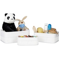 Relaxdays Aufbewahrungskorb 3er Set, Stoffbezug, Bambus, rechteckig, Bad, Accessoires,