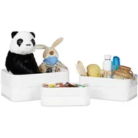 Relaxdays Aufbewahrungskorb 3er Set Stoffbezug Bambus 20 x 30