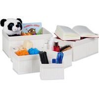 Relaxdays Aufbewahrungskorb 6er Set, mit Stoffbezug, Bambus, rechteckig, Bad,