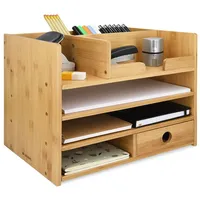 Navaris Schreibtisch Organizer Ablage aus Bambus - 33x24x26cm Ordnungssystem