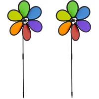 Relaxdays Windrad Blume, 2er Set, Deko Gartenstecker für Balkon,