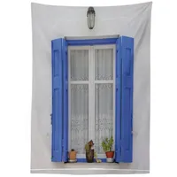 ABAKUHAUS griechisch Tischdecke, Fensterläden Blumen Fenster, Schmutzabweisend Pflegeleicht Waschbar