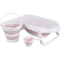 Cangaroo Badewannen-Set Hawaii 4-teilig faltbar Wasserablauf Ablagefächer Netz rosa