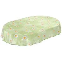 ANRO Wachstuchtischdecke Wachstuch Wachstischdecke Tischdecke Kamille Patchwork Grün Oval