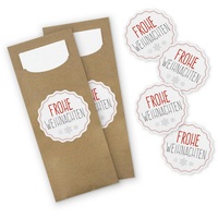 Itenga 24x Bestecktasche braun + Aufkleber Frohe Weihnachten Tischdeko