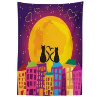 ABAKUHAUS Katze Tischdecke, Katzen auf dem Dach Herz, Pflegeleicht