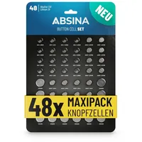 Absina Knopfzelle Sortiment 48-teilig, AG1/3/4/10/13, CR 2016/2025/2032