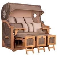 Mr. Deko Strandkorb Düne Grande XXL Bullauge Teak PE