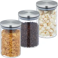 Relaxdays Vorratsgläser 3er Set, 800 ml Nudelglas, luftdicht, Edelstahldeckel,