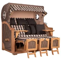 Mr. Deko Strandkorb Düne Grande XXL Bullauge Teak PE