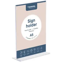 Europel Tischaufsteller Acryl, T-Form DIN A5 Hochformat, Menükartenhalter, Schilderhalter,