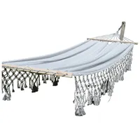 HOPLO Single Stabhängematte Canvas HSM-W314 mit Fransen-Borte, Spreizstab 100cm